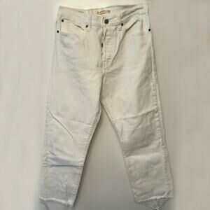 Levi’s Wedgie Straight White Jeans Women’s Size 30 Raw Hem High Rise Denim Pants